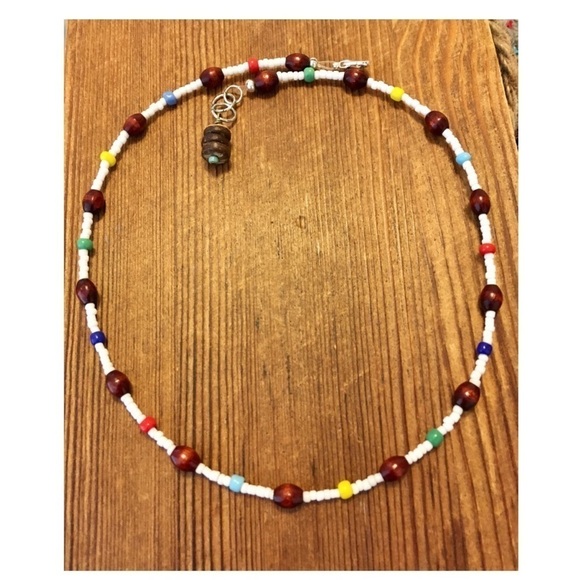 Wood Beaded White Ladies Necklace, Handmade Ladies Necklace - Picture 5 of 7